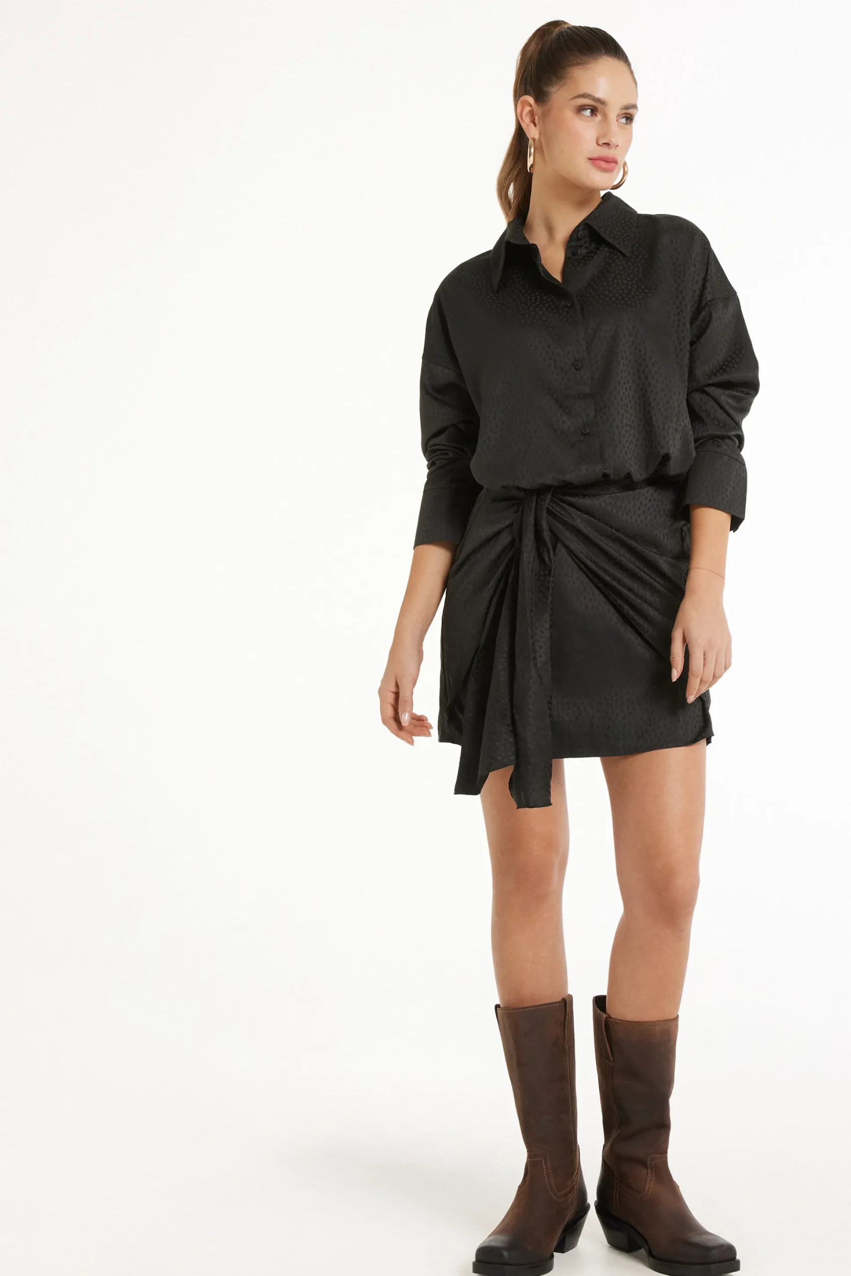 Long Sleeve Mini Dress In Satin Jacquard - Dresses And Jumpsuits - Women | Tezenis