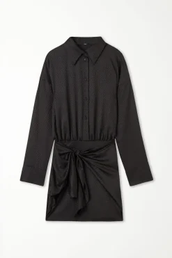 Long Sleeve Mini Dress In Satin Jacquard - Dresses And Jumpsuits - Women | Tezenis