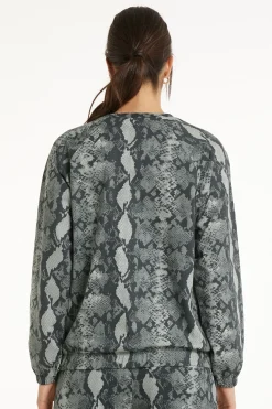 Long Sleeve Printed Crew Neck Sweater - Tracksuits - Women | Tezenis