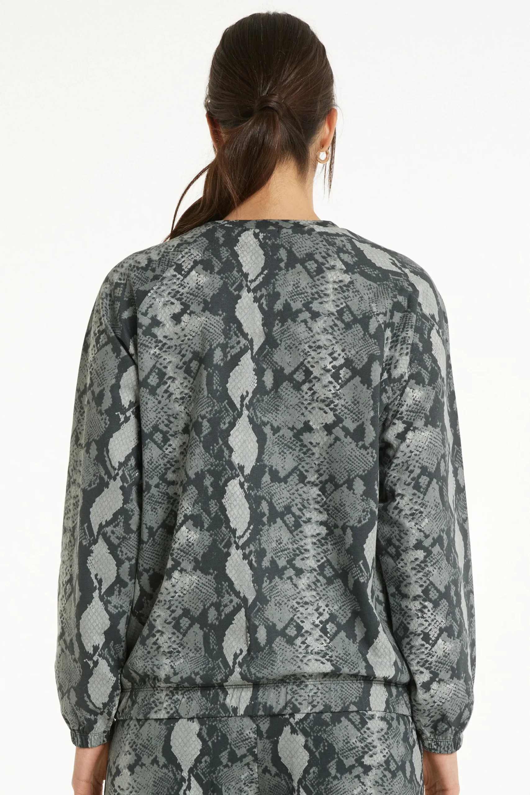 Long Sleeve Printed Crew Neck Sweater - Tracksuits - Women | Tezenis