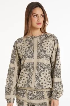 Long Sleeve Printed Crew Neck Sweater - Tracksuits - Women | Tezenis