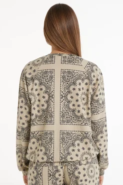 Long Sleeve Printed Crew Neck Sweater - Tracksuits - Women | Tezenis