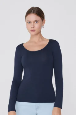 Long Sleeve Scoop Neck Viscose Top - Long-Sleeved Tops - Women | Tezenis