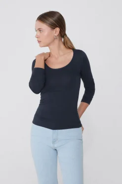 Long Sleeve Scoop Neck Viscose Top - Long-Sleeved Tops - Women | Tezenis