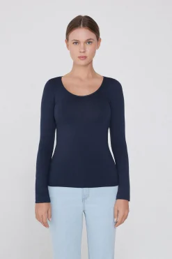 Long Sleeve Scoop Neck Viscose Top - Long-Sleeved Tops - Women | Tezenis