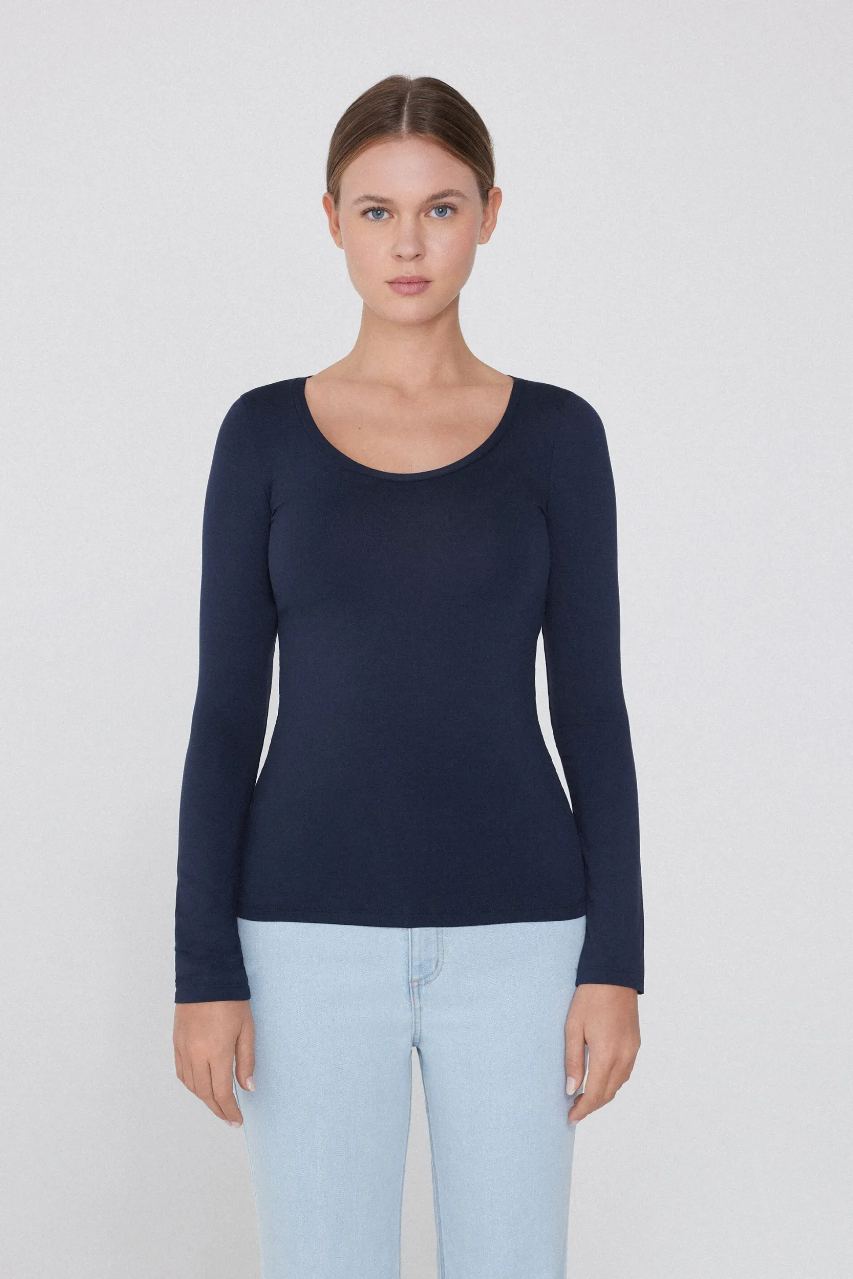 Long Sleeve Scoop Neck Viscose Top - Long-Sleeved Tops - Women | Tezenis