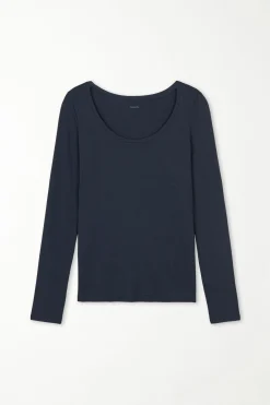 Long Sleeve Scoop Neck Viscose Top - Long-Sleeved Tops - Women | Tezenis
