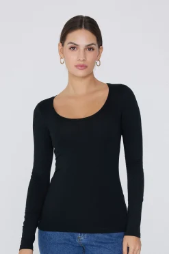 Long Sleeve Scoop Neck Viscose Top - Long-Sleeved Tops - Women | Tezenis