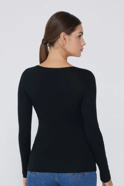 Long Sleeve Scoop Neck Viscose Top - Long-Sleeved Tops - Women | Tezenis