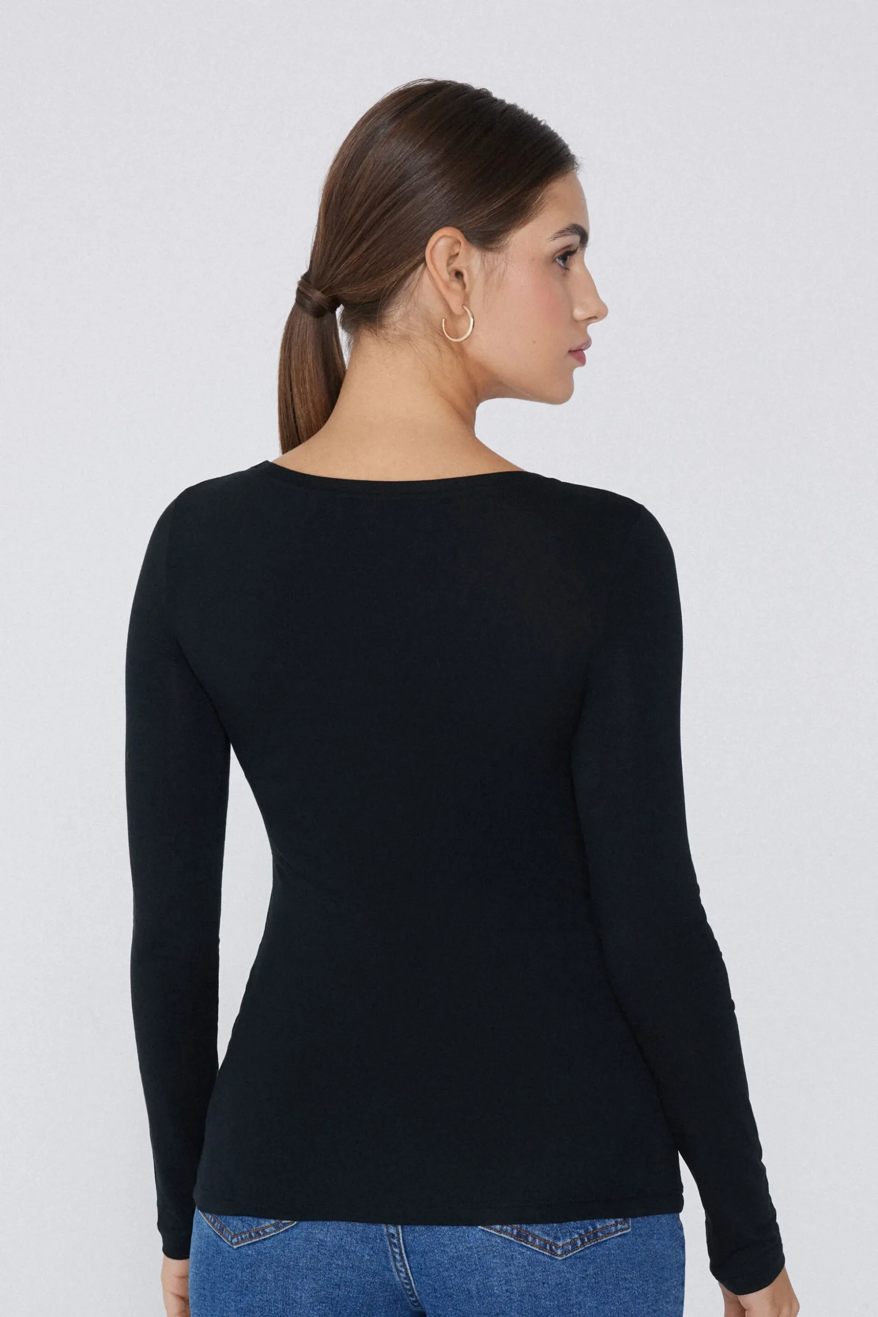 Long Sleeve Scoop Neck Viscose Top - Long-Sleeved Tops - Women | Tezenis
