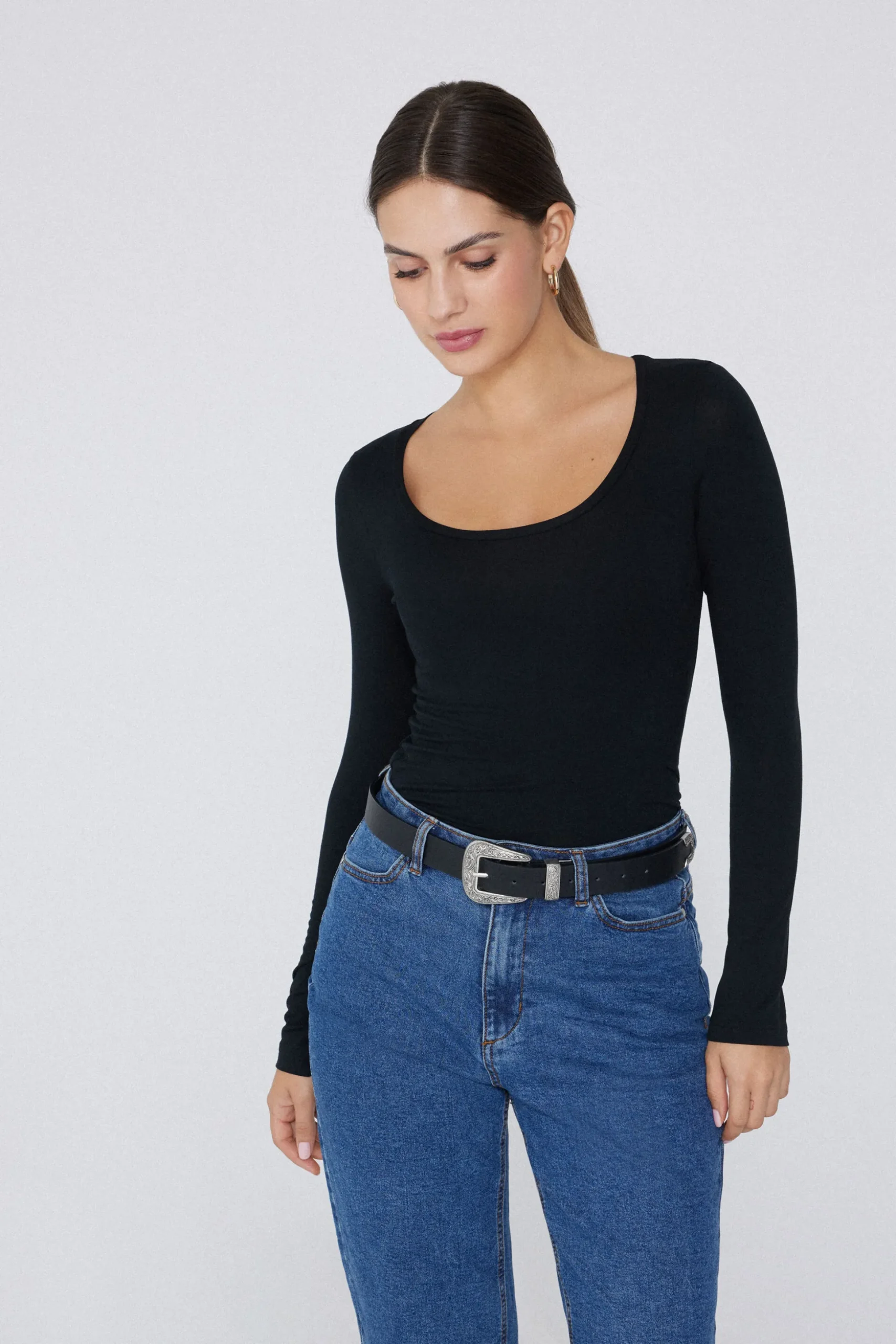 Long Sleeve Scoop Neck Viscose Top - Long-Sleeved Tops - Women | Tezenis