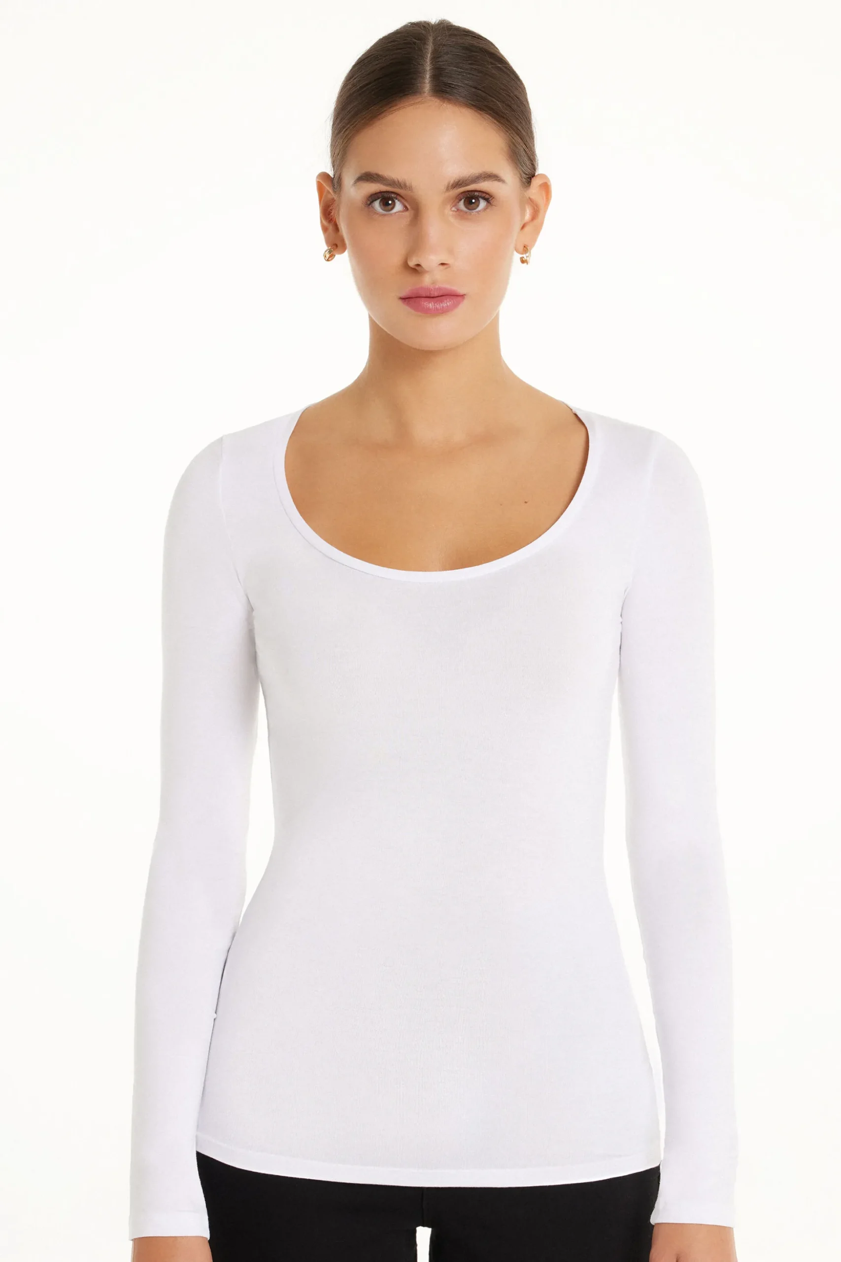 Long Sleeve Scoop Neck Viscose Top - Long-Sleeved Tops - Women | Tezenis