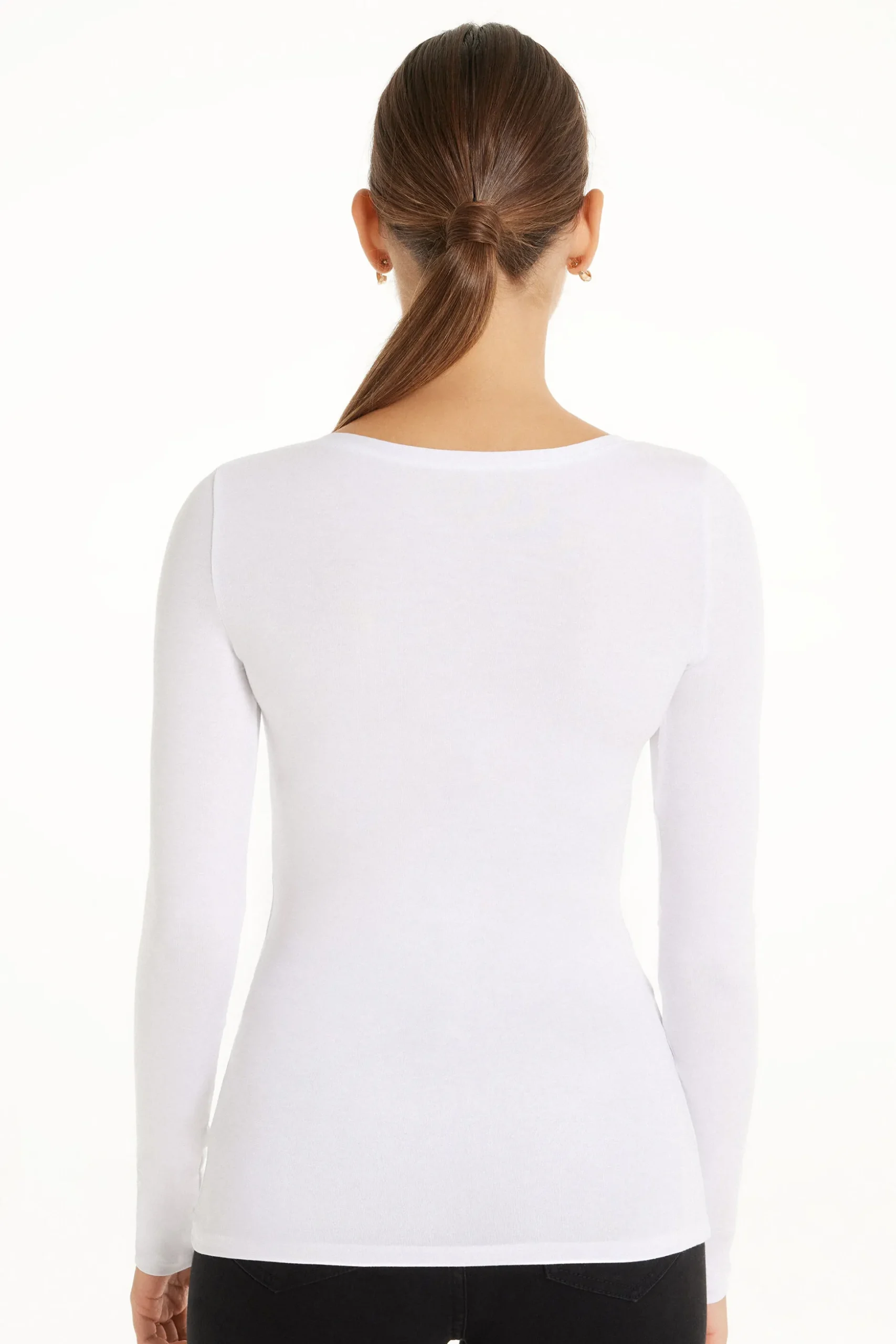 Long Sleeve Scoop Neck Viscose Top - Long-Sleeved Tops - Women | Tezenis