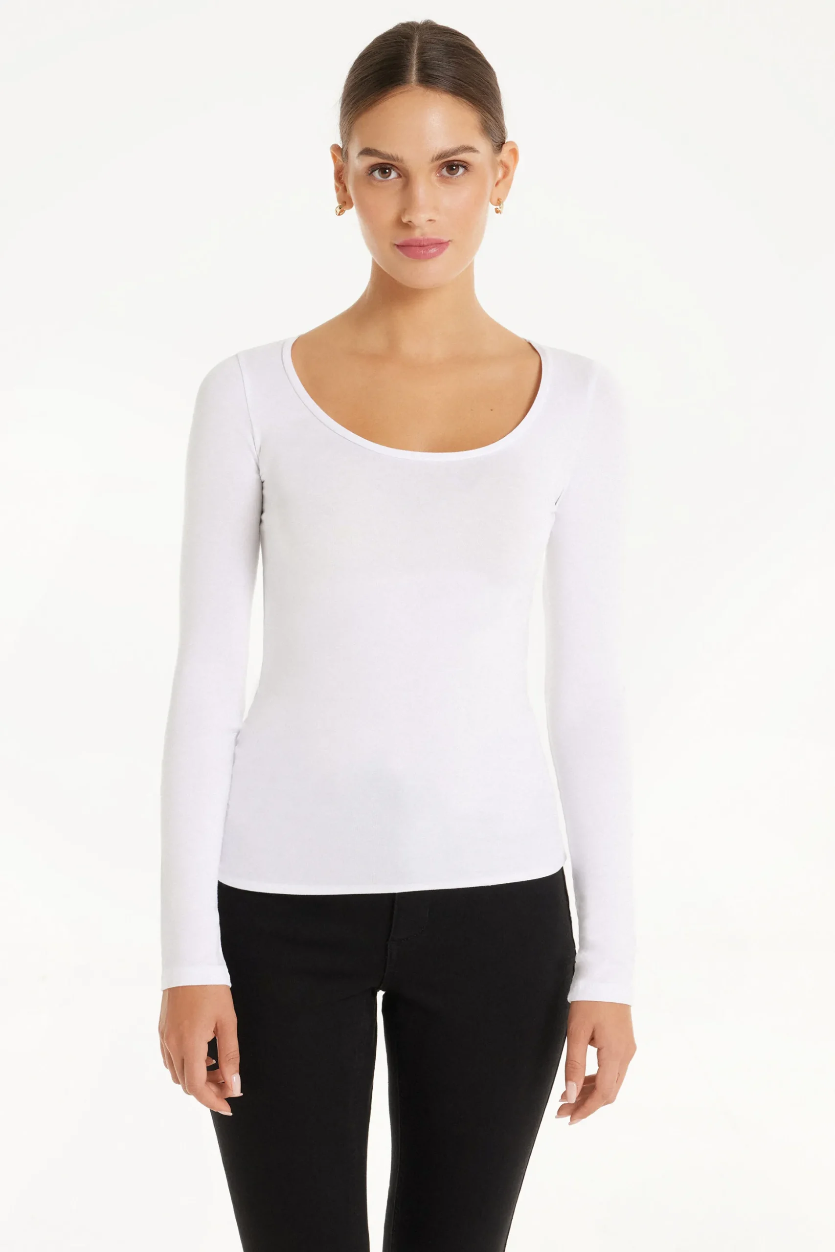 Long Sleeve Scoop Neck Viscose Top - Long-Sleeved Tops - Women | Tezenis