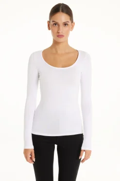 Long Sleeve Scoop Neck Viscose Top - Long-Sleeved Tops - Women | Tezenis