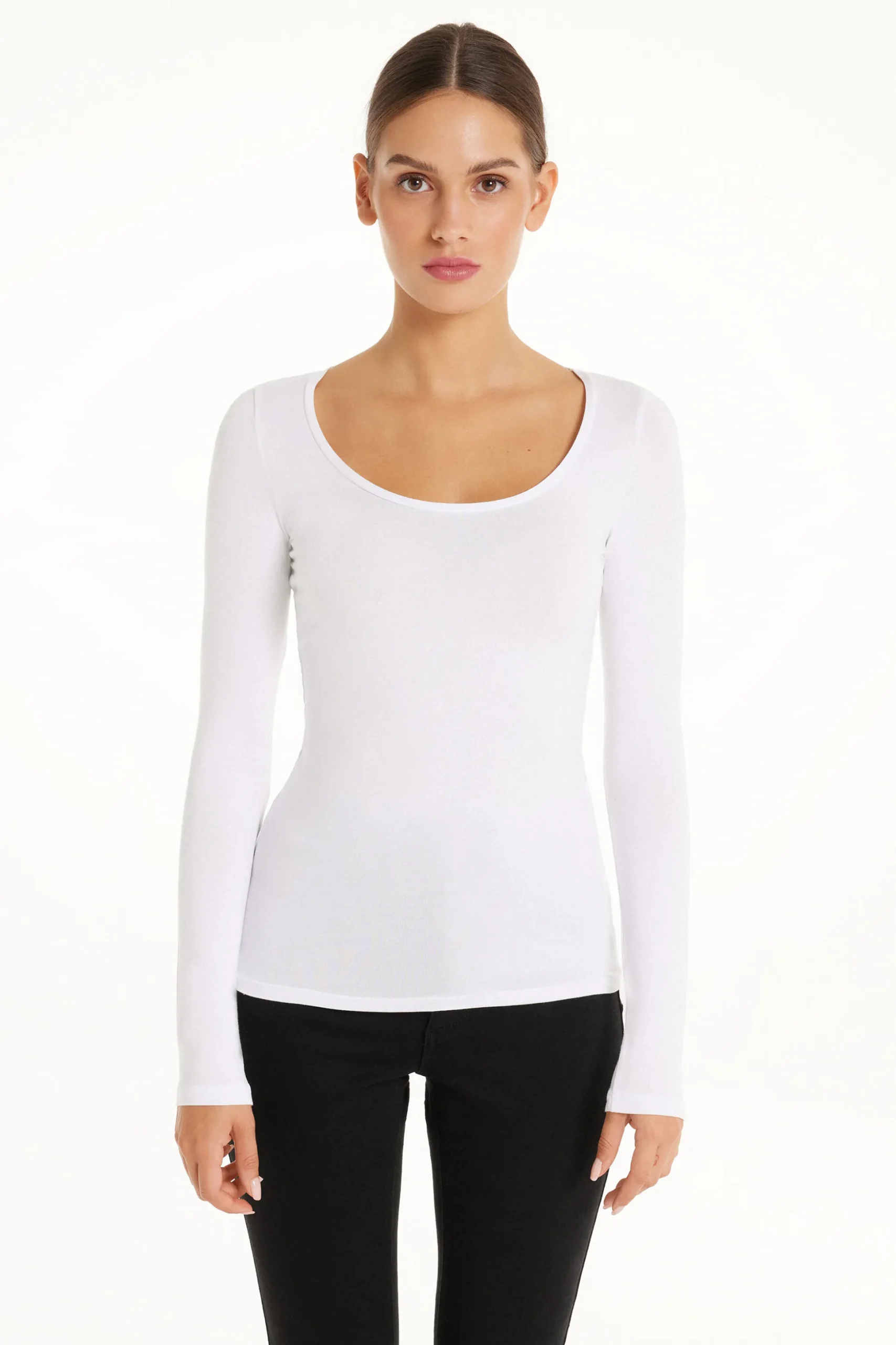 Long Sleeve Scoop Neck Viscose Top - Long-Sleeved Tops - Women | Tezenis