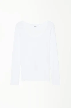 Long Sleeve Scoop Neck Viscose Top - Long-Sleeved Tops - Women | Tezenis