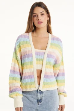 Long Sleeve Striped Full-Fashioned Cotton Cropped Cardigan - Cardigans And Sweaters - Women | Tezenis