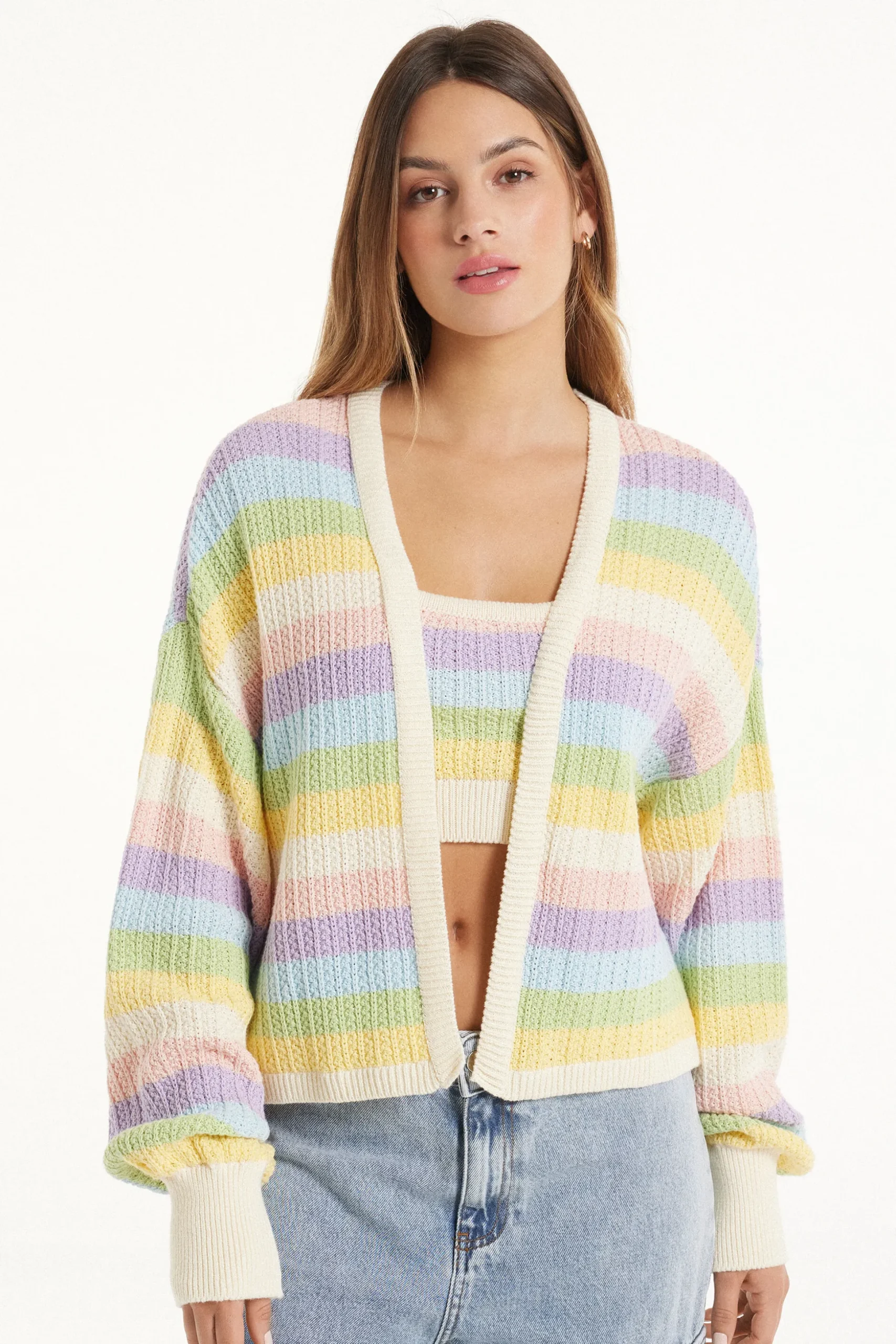 Long Sleeve Striped Full-Fashioned Cotton Cropped Cardigan - Cardigans And Sweaters - Women | Tezenis