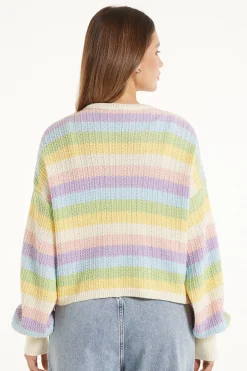 Long Sleeve Striped Full-Fashioned Cotton Cropped Cardigan - Cardigans And Sweaters - Women | Tezenis