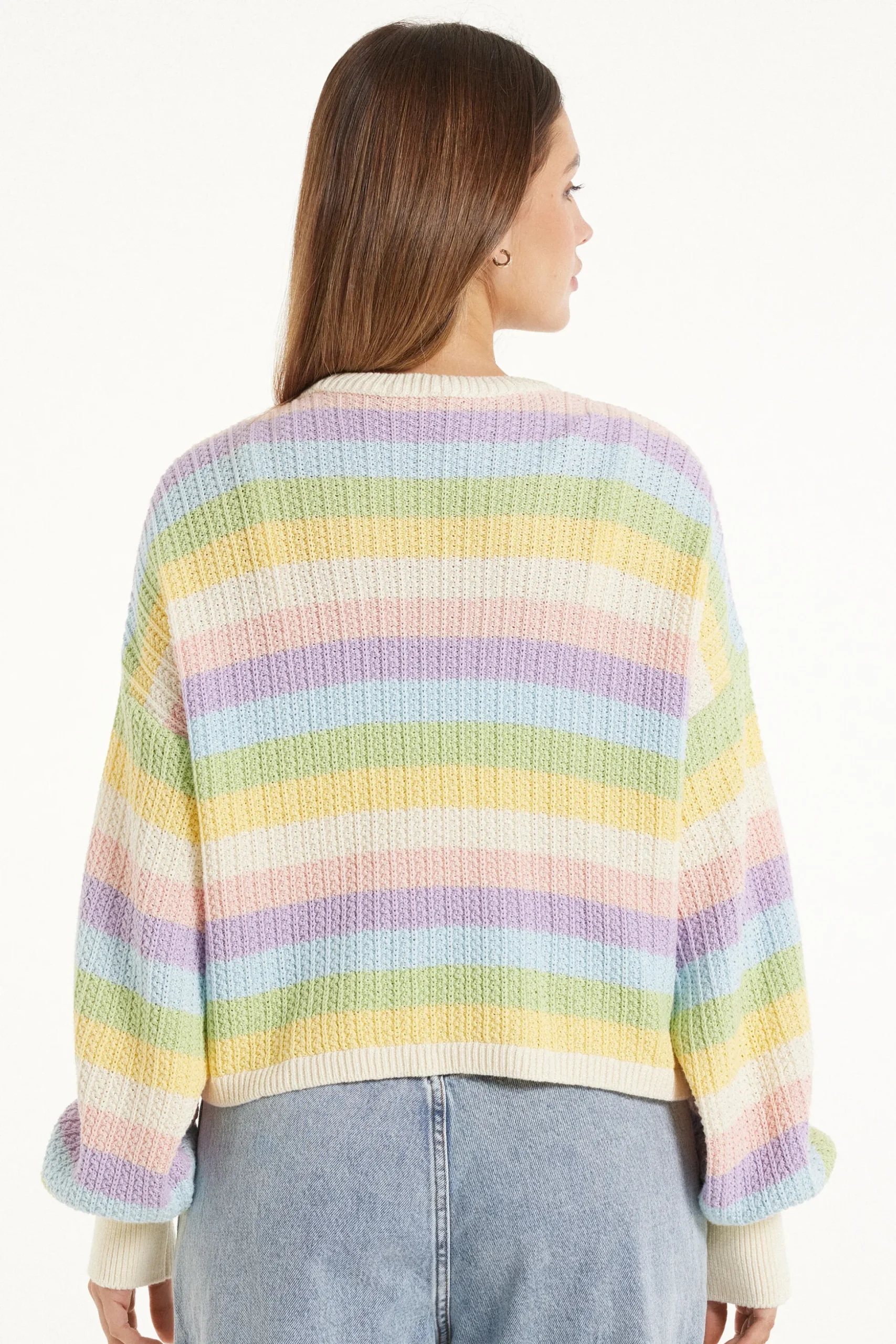Long Sleeve Striped Full-Fashioned Cotton Cropped Cardigan - Cardigans And Sweaters - Women | Tezenis