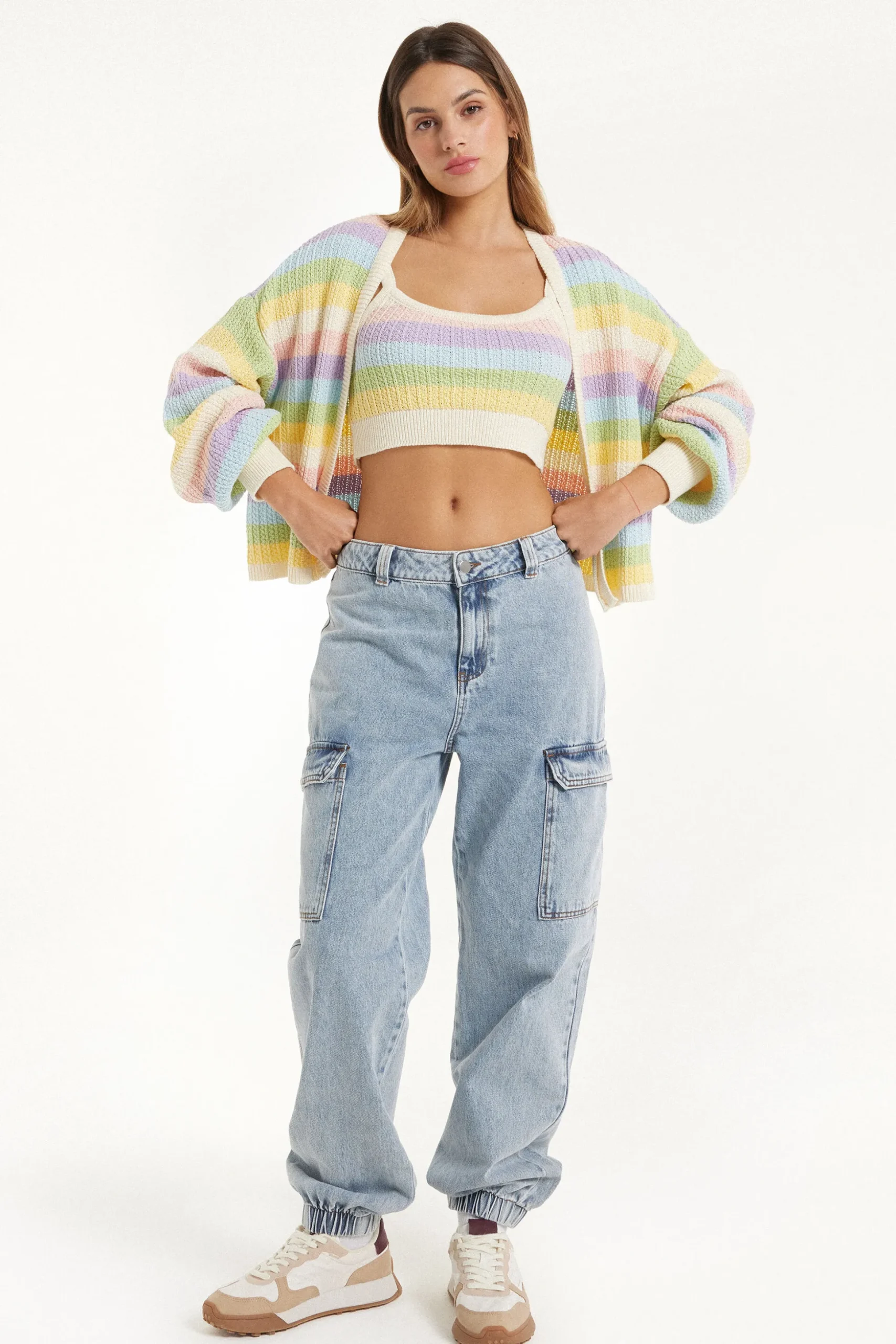 Long Sleeve Striped Full-Fashioned Cotton Cropped Cardigan - Cardigans And Sweaters - Women | Tezenis