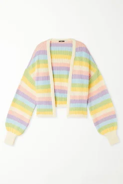 Long Sleeve Striped Full-Fashioned Cotton Cropped Cardigan - Cardigans And Sweaters - Women | Tezenis
