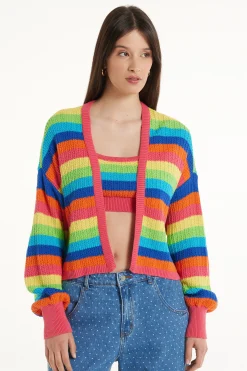 Long Sleeve Striped Full-Fashioned Cotton Cropped Cardigan - Cardigans And Sweaters - Women | Tezenis