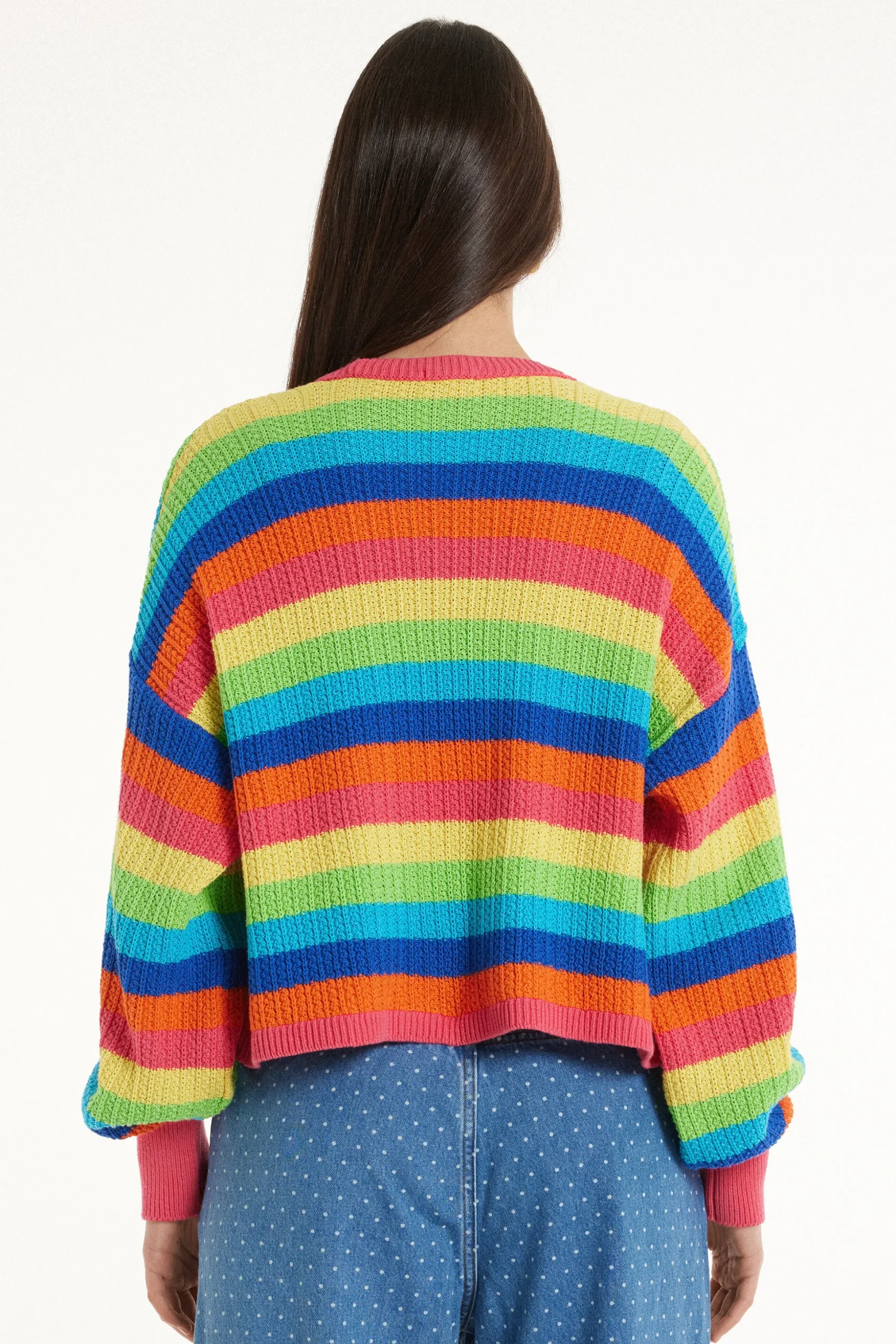 Long Sleeve Striped Full-Fashioned Cotton Cropped Cardigan - Cardigans And Sweaters - Women | Tezenis