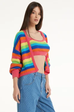 Long Sleeve Striped Full-Fashioned Cotton Cropped Cardigan - Cardigans And Sweaters - Women | Tezenis