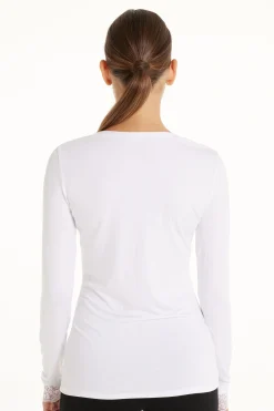 Long Sleeve V-Neck Viscose Top With Lace - Long-Sleeved Tops - Women | Tezenis
