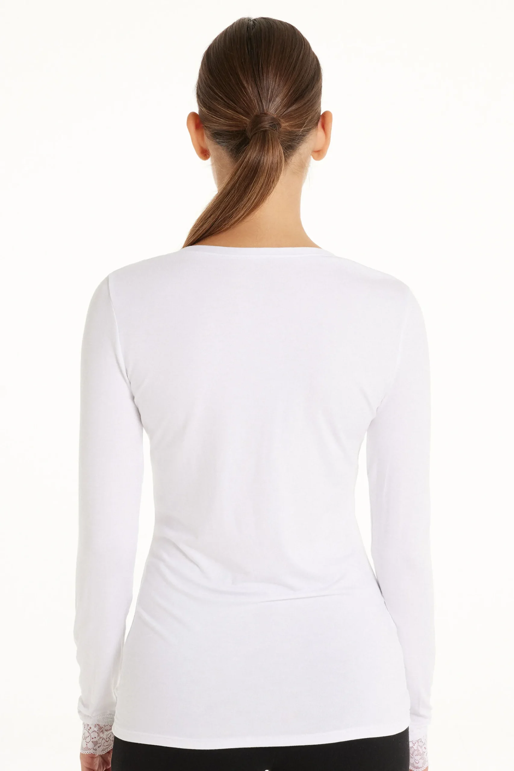 Long Sleeve V-Neck Viscose Top With Lace - Long-Sleeved Tops - Women | Tezenis