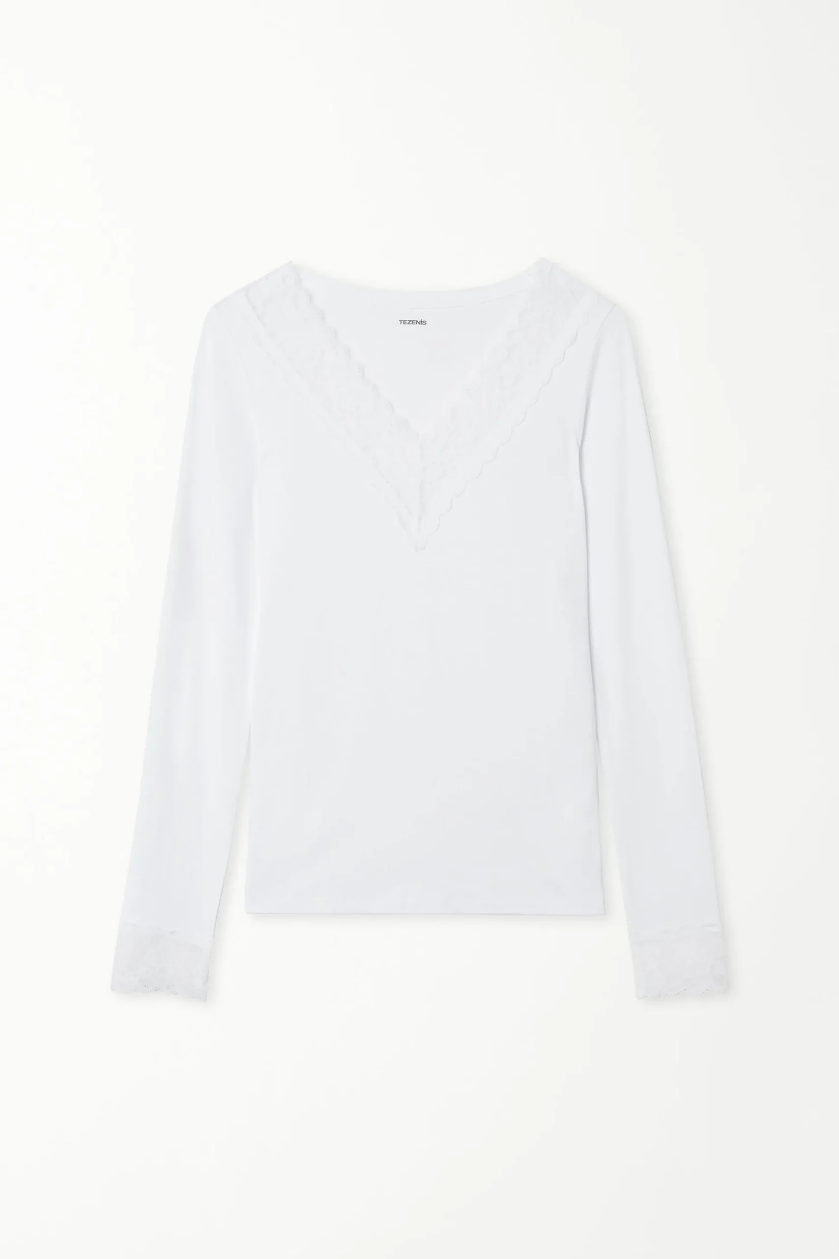 Long Sleeve V-Neck Viscose Top With Lace - Long-Sleeved Tops - Women | Tezenis