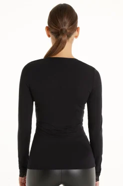 Long Sleeve V-Neck Viscose Top With Lace - Long-Sleeved Tops - Women | Tezenis