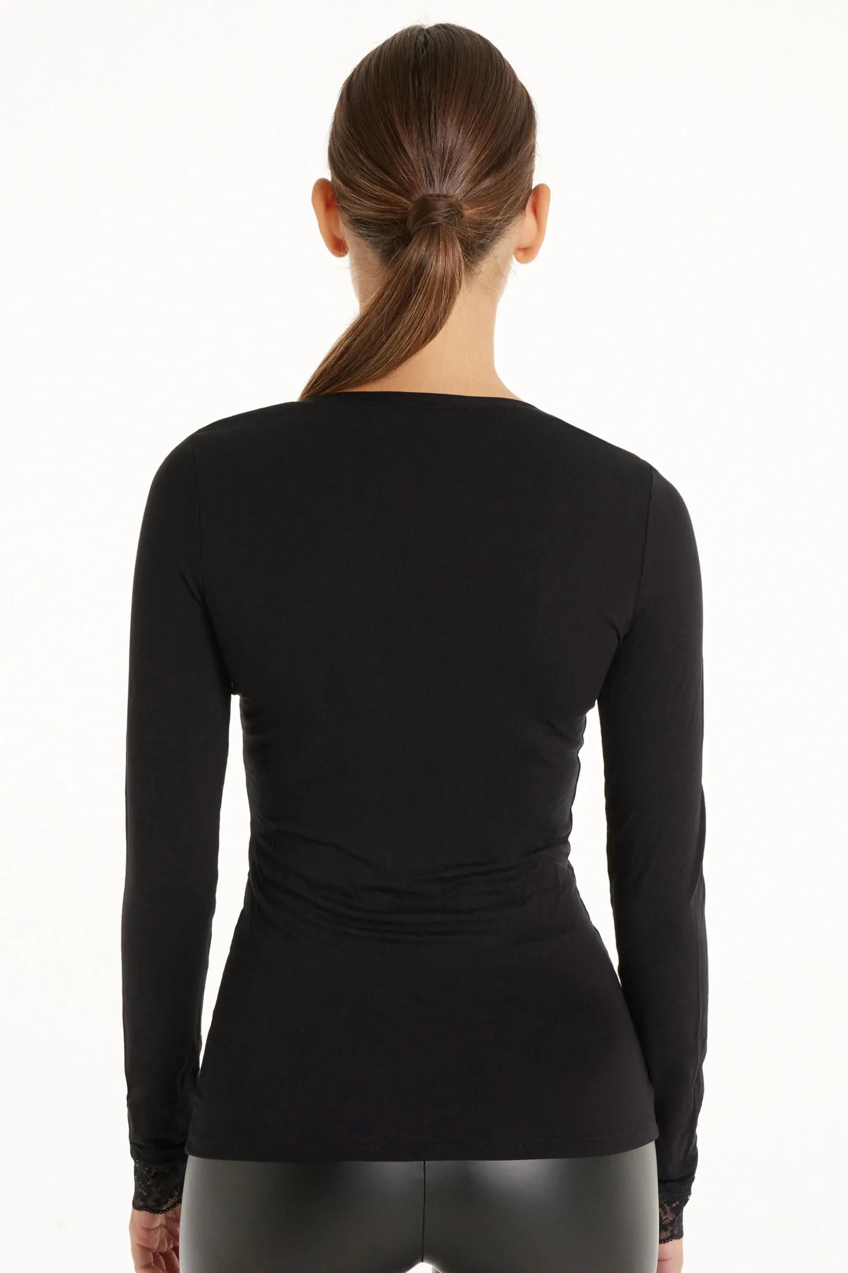 Long Sleeve V-Neck Viscose Top With Lace - Long-Sleeved Tops - Women | Tezenis