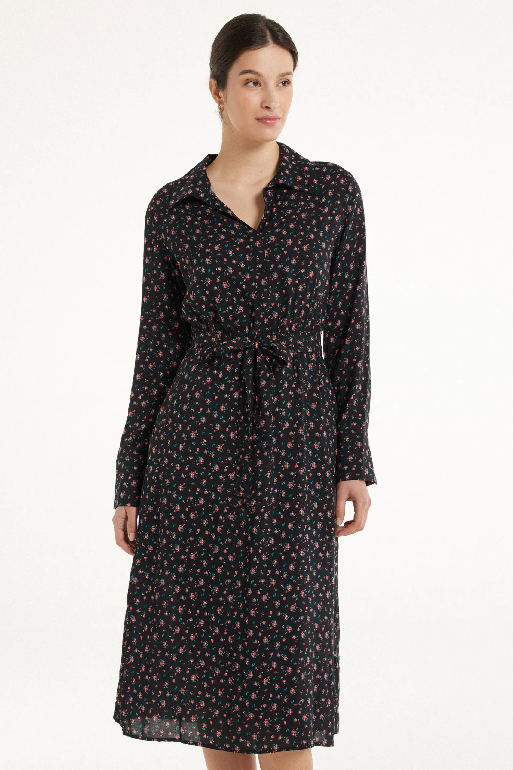 Long Viscose Fabric Dress With Sash - Dresses And Jumpsuits - Women | Tezenis