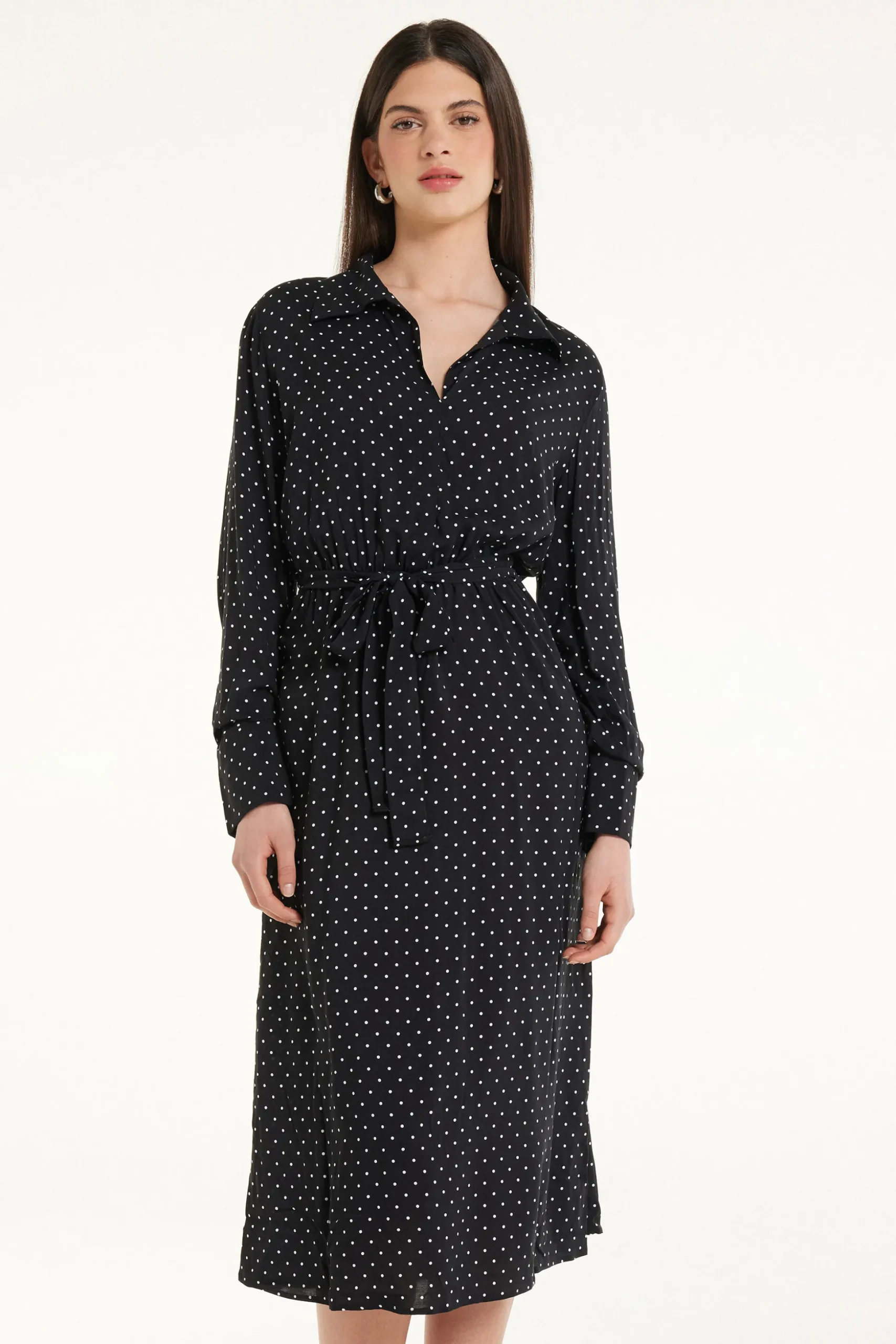 Long Viscose Fabric Dress With Sash - Dresses And Jumpsuits - Women | Tezenis