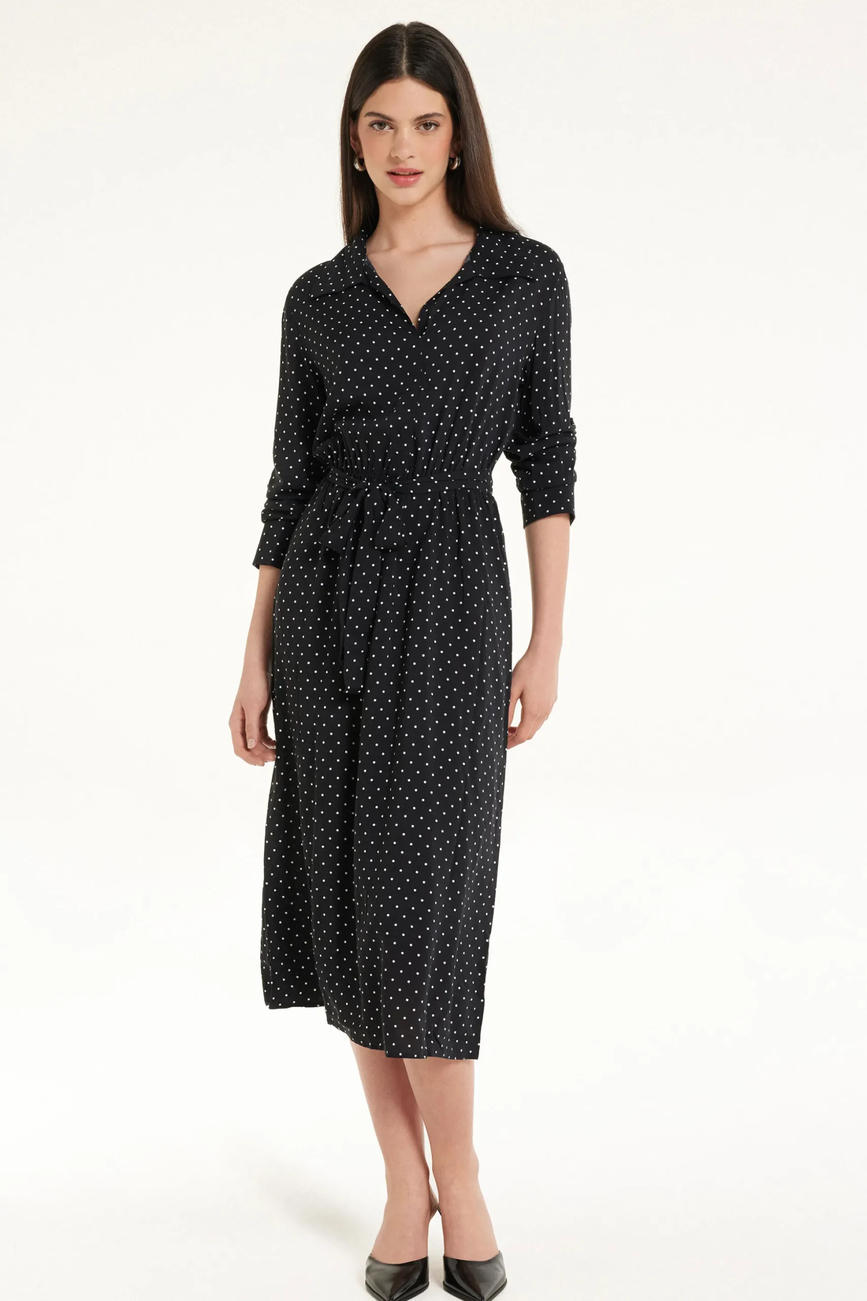 Long Viscose Fabric Dress With Sash - Dresses And Jumpsuits - Women | Tezenis