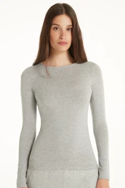 Long-Sleeve Crew-Neck Stretch-Cotton Top - Long-Sleeved Tops - Women | Tezenis
