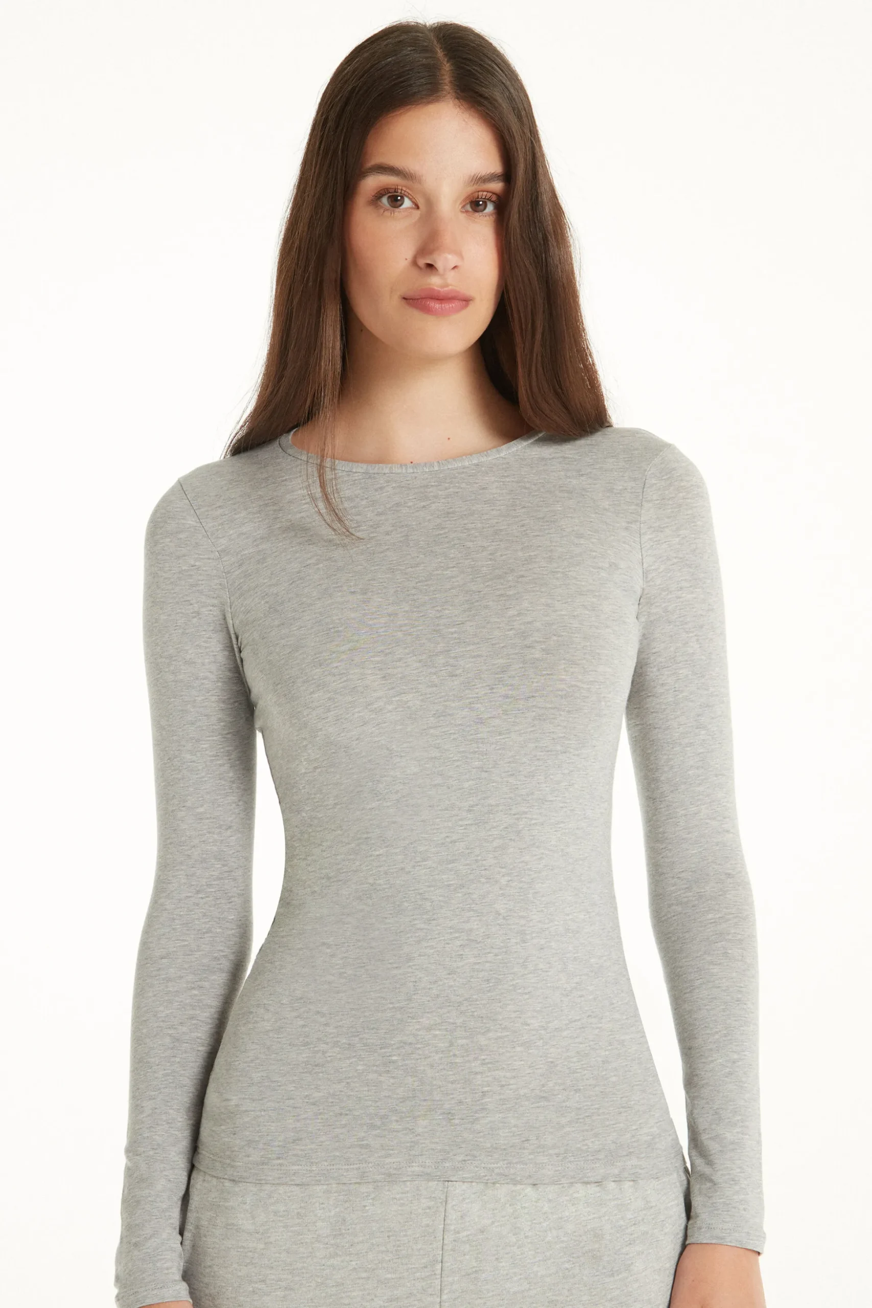 Long-Sleeve Crew-Neck Stretch-Cotton Top - Long-Sleeved Tops - Women | Tezenis