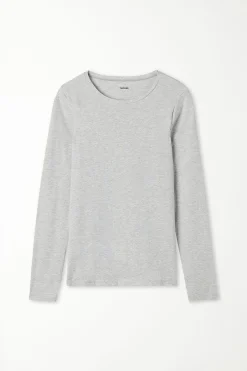 Long-Sleeve Crew-Neck Stretch-Cotton Top - Long-Sleeved Tops - Women | Tezenis