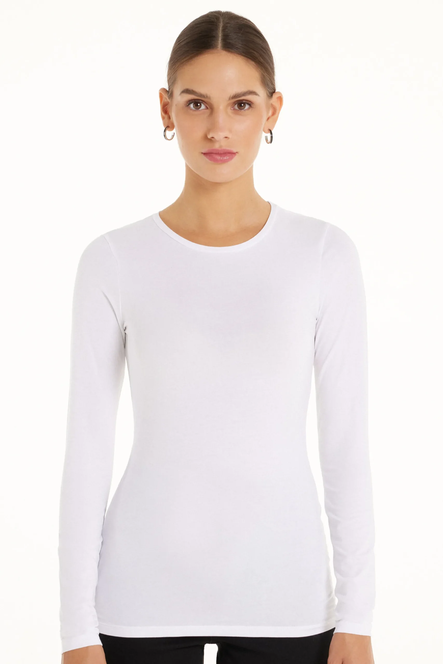 Long-Sleeve Crew-Neck Stretch-Cotton Top - Long-Sleeved Tops - Women | Tezenis