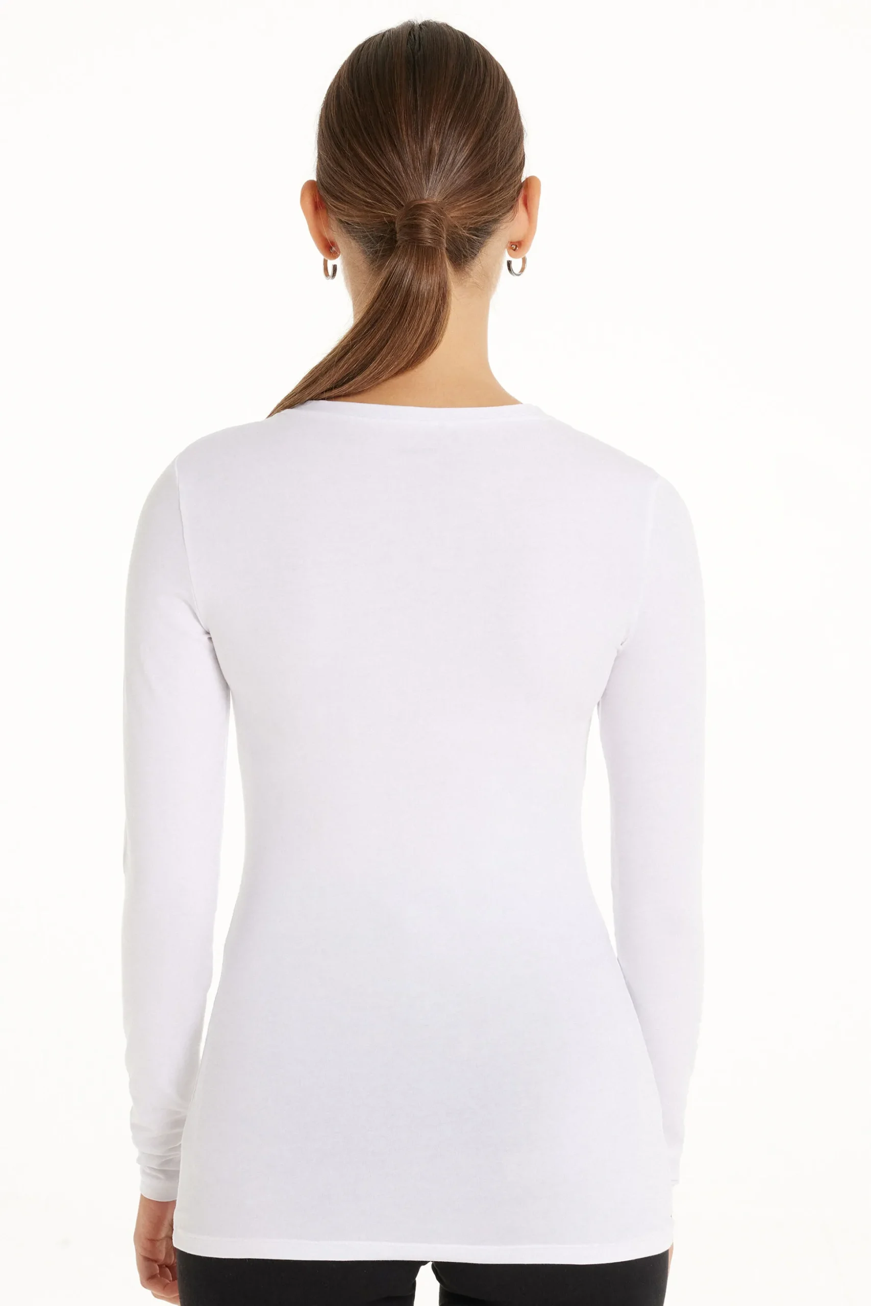 Long-Sleeve Crew-Neck Stretch-Cotton Top - Long-Sleeved Tops - Women | Tezenis
