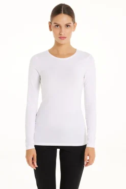 Long-Sleeve Crew-Neck Stretch-Cotton Top - Long-Sleeved Tops - Women | Tezenis