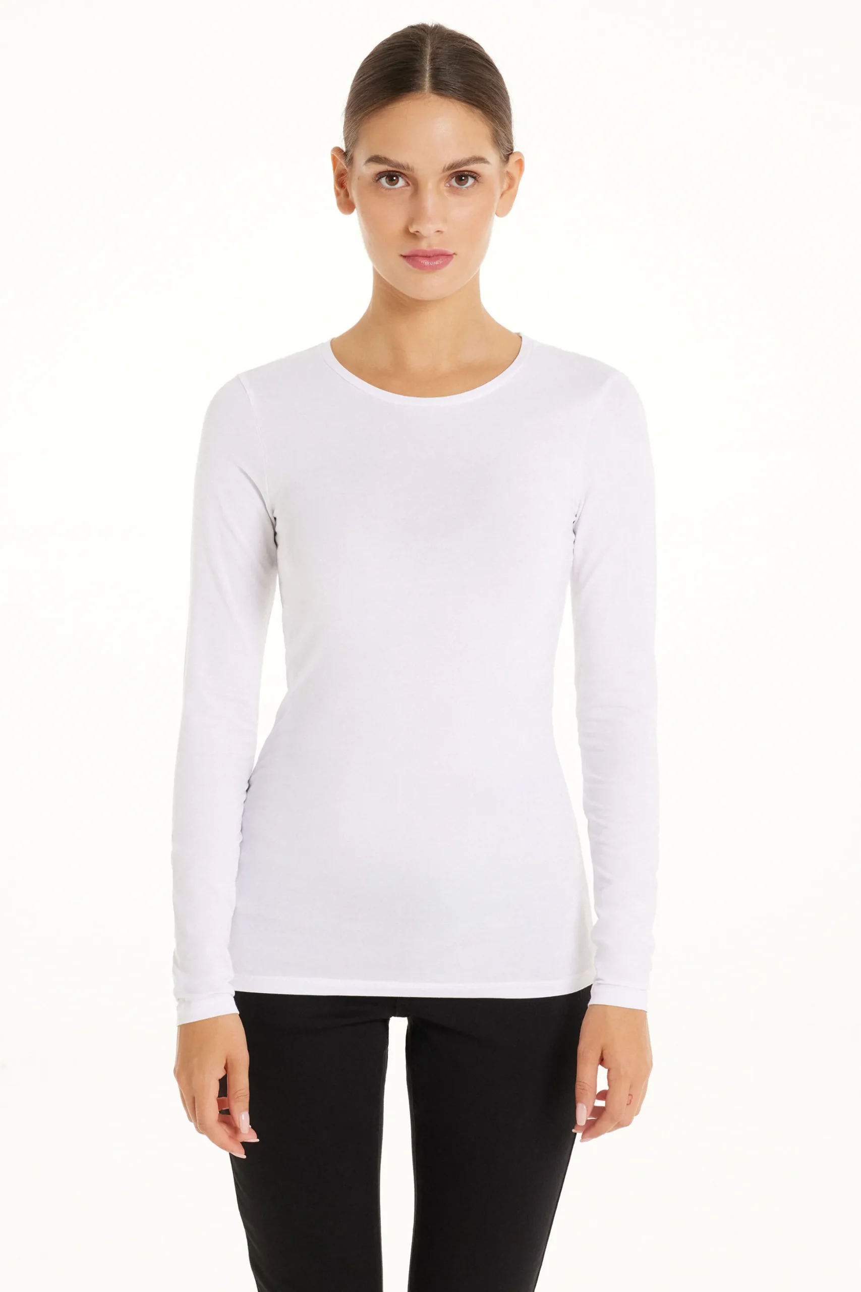 Long-Sleeve Crew-Neck Stretch-Cotton Top - Long-Sleeved Tops - Women | Tezenis