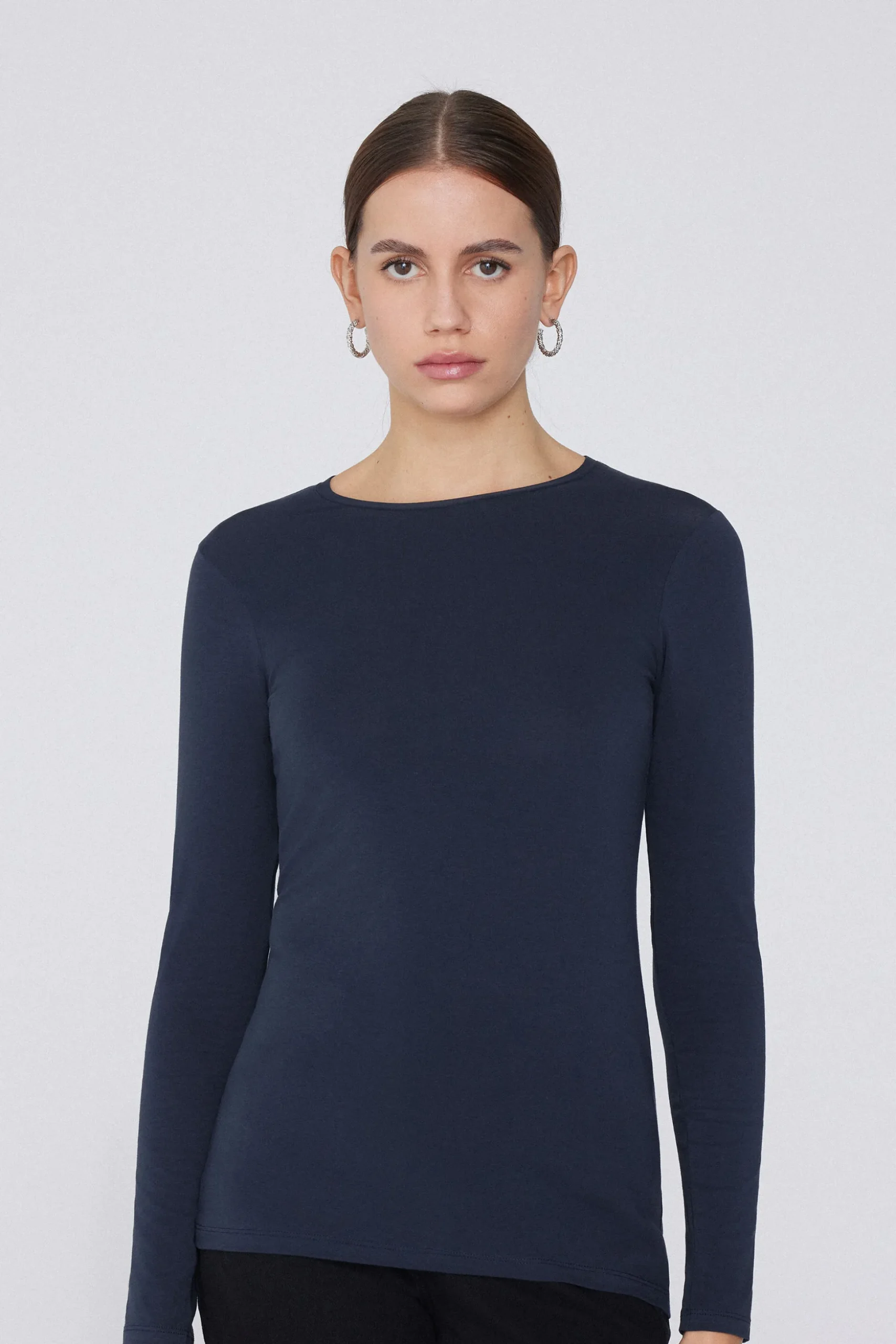 Long-Sleeve Crew-Neck Stretch-Cotton Top - Long-Sleeved Tops - Women | Tezenis