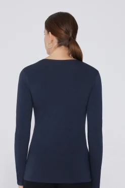 Long-Sleeve Crew-Neck Stretch-Cotton Top - Long-Sleeved Tops - Women | Tezenis