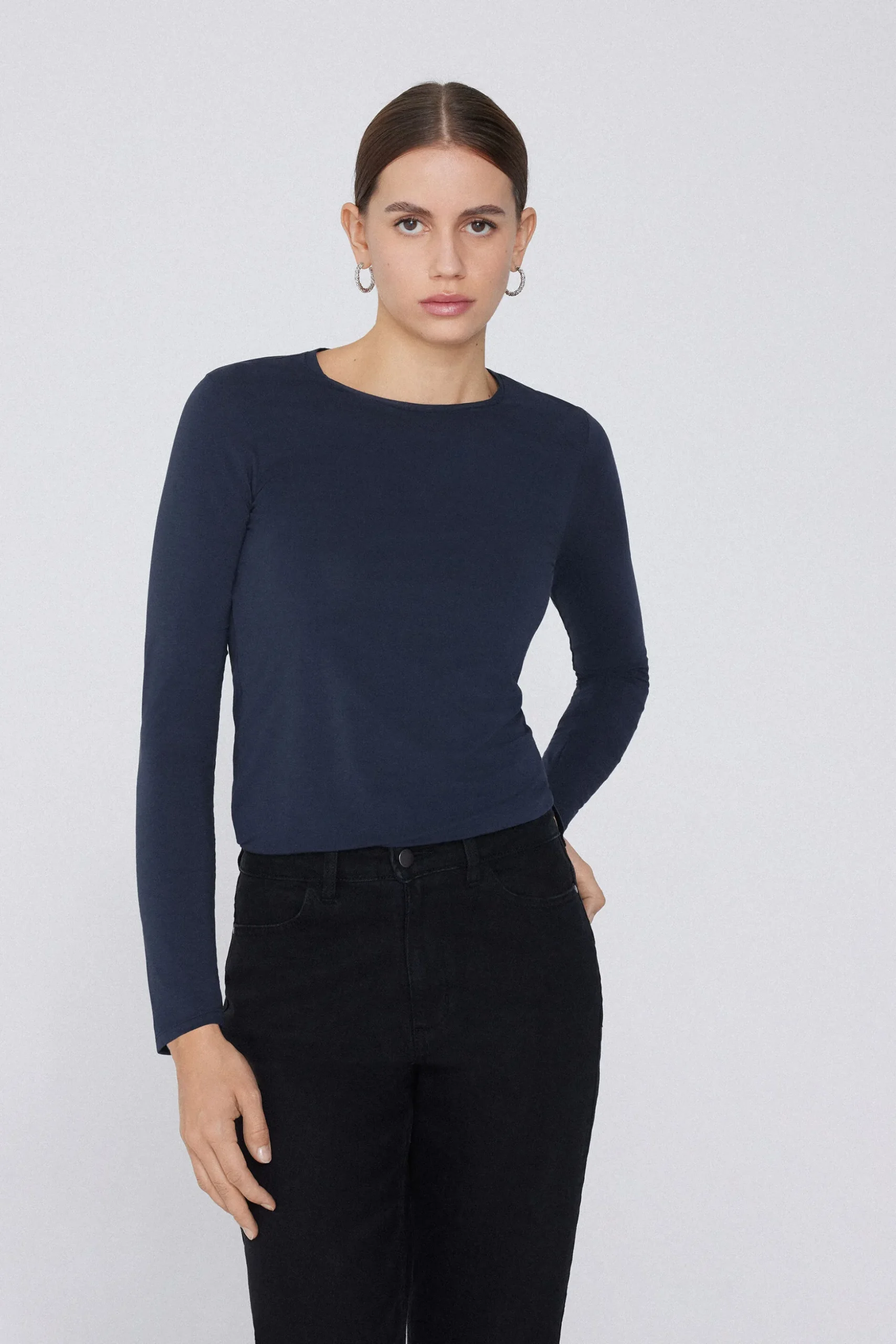 Long-Sleeve Crew-Neck Stretch-Cotton Top - Long-Sleeved Tops - Women | Tezenis
