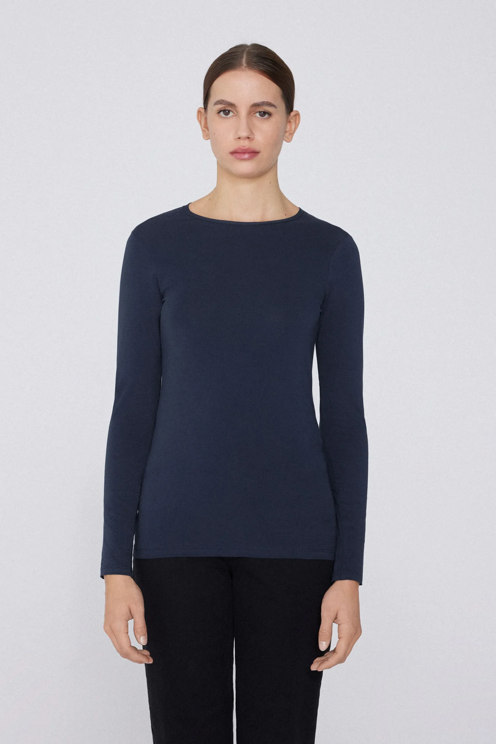 Long-Sleeve Crew-Neck Stretch-Cotton Top - Long-Sleeved Tops - Women | Tezenis