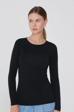 Long-Sleeve Crew-Neck Stretch-Cotton Top - Long-Sleeved Tops - Women | Tezenis
